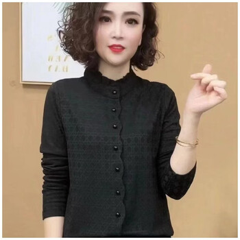 2025 autumn and winter new fashionable western-style shirts long-sleeved pullover bottoming shirt women's tops black 5xl recommended 150-165 catties