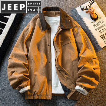 Jeep spirit retro american workwear barn style tough guy hunting jacket men's winter and autumn handsome detroit lapel jacket dark khaki 2xl (166-185 pounds)