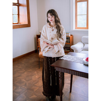 Nanfeng valley nanfeng valley golden velvet branches retro jacquard national style velvet jacket wide leg pants women's winter new warm coat brown stone color (wide leg pants) ready s