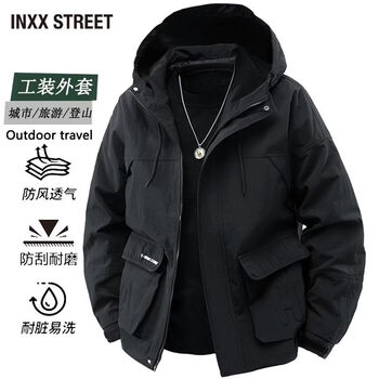 Inxx (inxx) inxx street american hooded work jacket men's spring and autumn new fashion versatile simple jacket black m recommended 90-110 pounds