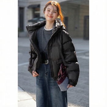 Ives (itisf4) fashionable and super good-looking thickened bread coat winter short small hooded down jacket trendy black l