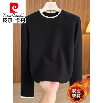 Pierre cardin autumn and winter western style mommy dress lace half turtle collar german velvet thickened bottoming shirt for women double-sided velvet warm small black 4xl recommended 140-155 jin