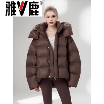 Yalu 90 white goose down cloud soft 2026 winter new fashion puff good-looking down jacket women's loose mid-length brown goose down jacket 90% white goose down s_110 or less