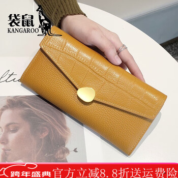 Kangaroo brand luxury yellow large capacity genuine leather wallet women's 2025 new soft cowhide crocodile pattern hand wallet let go rich yellow