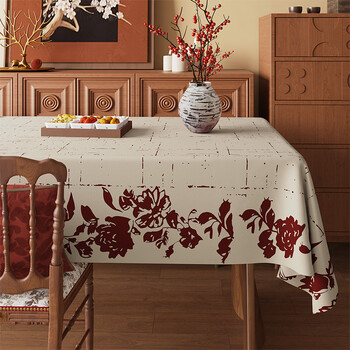 Zichen new year red lambskin tablecloth waterproof and oil-proof no-wash pvc rectangular light luxury high-end dining table coffee table tablecloth v danhua nongying upgraded model waterproof and oil-proof 60 120cm