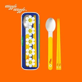 Wiggle wiggle portable tableware set student office worker travel folding chopsticks portable tableware smiley flower