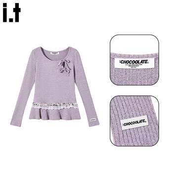 Chocoolate it women's french bow side design long-sleeved t-shirt for women 2026 spring new bottoming shirt top purple s