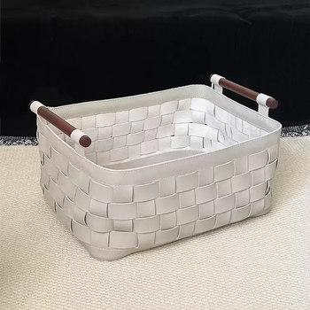 Yusen yi zhong antique style storage basket woven sundry basket high-end cloakroom portable dirty clothes basket car trunk storage basket saddle leather woven storage basket glacier gray saddle leather woven storage basket glacier gray large size length 45x width 35x height 20cm including handle height 25 45