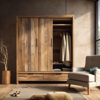 Fantasy wabi-sabi style double door wardrobe solid wood double door wardrobe log home bedroom storage cabinet hanging wardrobe storage cabinet no. 1 style 2 doors