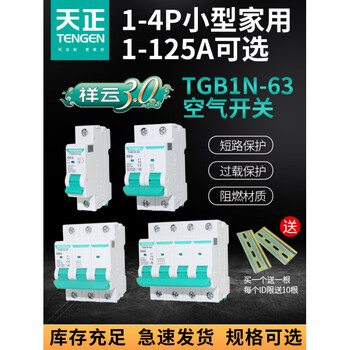 Tianzheng electric tgb1n air switch dz47 small circuit breaker 1p2p single-phase 3p switch 63a household 32a 1p___ tgb1n-63 type 1a