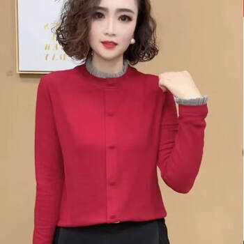 Hot style light luxury autumn and winter new velvet bottoming shirt with wood ears, elegant top, slim and fashionable with long sleeves inside, red 5xl, recommended 150-165 catties