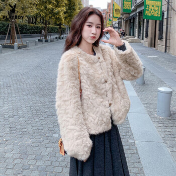 Playboy (playboy) off-white plush lamb wool coat for women in autumn and winter for small people to wear for age reduction, thickened and warm leather, off-white xs official flagship off-white xs 85 catties 95 catties one size