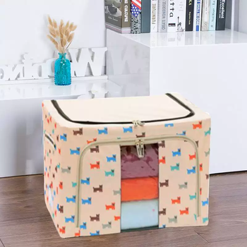 Yusenyi large oxford cloth steel frame folding storage box canvas organizing clothes storage box hundred box storage beige puppy 150l(75x46x45) 3-150l(