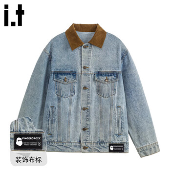 Fingercroxx it men's denim jacket spring new retro loose trendy casual jacket versatile fashionable lapel top blue counter same style m 100-125 pounds