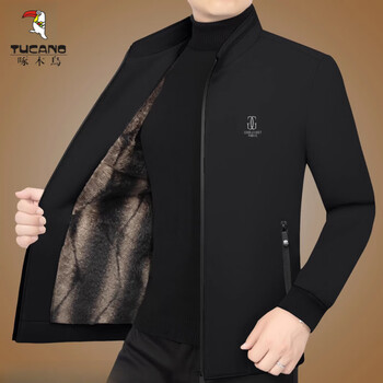 Woodpecker (tucano) new autumn and winter velvet thickened middle-aged men's jacket dad casual wear stand-up collar top blue velvet thickened s 165