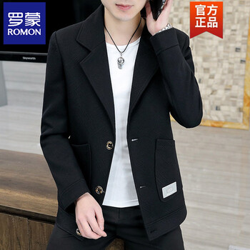 Romon spring and autumn men's jacket 2026 new korean style slim jacket high-end handsome boy suit collar top spring black m