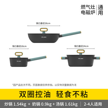 Yingtang cartermark pot set household non-stick pan nordic light food double-ring wok full set electric nordic three-piece set 28 woks + 18 milk pots + 24 soup pots