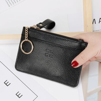 Jiayin textured coin purse women's mini soft leather handbag new card holder coin purse zipper bag key bag black