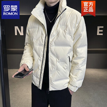 Romon down jacket men's winter short stand-up collar trendy brand young men's wear light and warm trend versatile men's thickened jacket white l