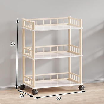 Fantasy shelf simple living room bookshelf storage rack storage rack mobile trolley storage rack floor shelf bedroom shelf without draw fence cart white maple color three layers long 60