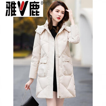 Yalu high-end white duck down jacket for women winter 2026 new fashion hooded mid-length temperament slim and thickened jacket jiujiang down jacket for women - white_ high-end western-style down jacket for small people m (80-95 catties)_ high-end western-style small person down jacket