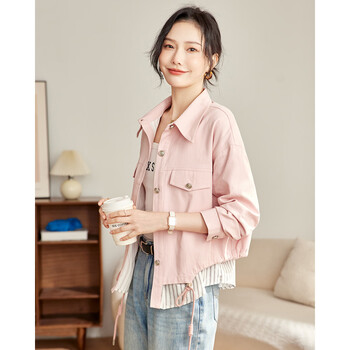 Terre bleue casual short workwear denim jacket for women 2026 spring and autumn new loose striped stitching fake two-piece slimming top