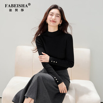Fabersa brand black half turtleneck bottoming sweater for women 2025 winter new textured inner sweater top, black m (100-110 catties)