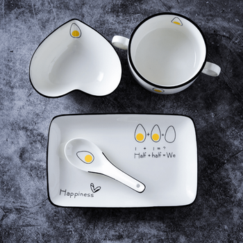 Tuojin bowl and dish set household one-person tableware breakfast bowl creative plate ceramic ins internet celebrity nordic bowl and plate 1 one-person meal set (egg style)