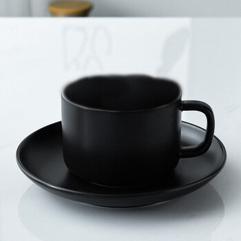 Tuojin jingdezhen ceramic coffee cup and saucer set household simple coffee cup mug afternoon tea breakfast cup milk cup nordic cup and saucer black_with stainless steel spoon_random color