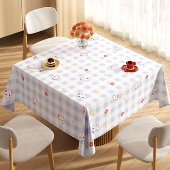 Fantasy small square tablecloth, no-wash square tablecloth style coffee table tablecloth, blue grid cat painting, upgraded and thickened, waterproof, oil-proof and anti-scalding. the size can be customized. contact customer service for consultation.