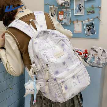 Pull back school bag, junior high school student female large capacity backpack, light casual backpack, college student new travel bag, computer bag, purple