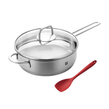Zwilling german stainless steel frying pan 24cm uncoated stainless steel household frying pan stew pot soup pot universal stainless steel frying pan plus small silicone spatula 24cm