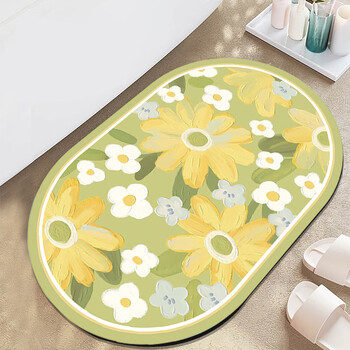 Aesthetic diatom mud bathroom door floor mat bathroom non-slip quick-drying foot mat shower room absorbent mat bathroom toilet carpet oval daisy 60x90cm