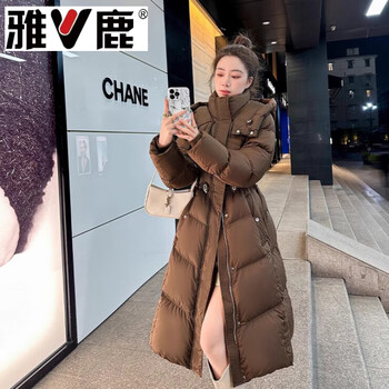 Yalu korean style women's mid-length 2026 winter new fashion thickened slimming hooded jacket western style coffee brown s (under 120 pounds)