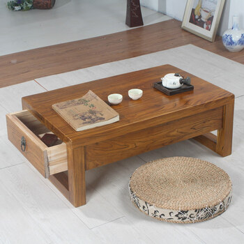 He jiagong japanese tatami coffee table solid wood bay window table imitation ancient elm kang table floor low table simple small table rosewood color old elm table 60*40*30cm fully furnished