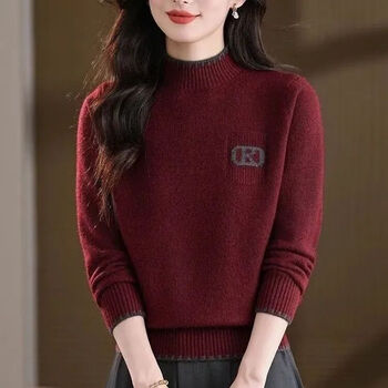 Half turtleneck warm knitted sweater top for women 2026 autumn and winter new bottoming shirt can be worn outside to look slimming and worn inside with a sweater. red 2xl. recommended 126-135 catties.