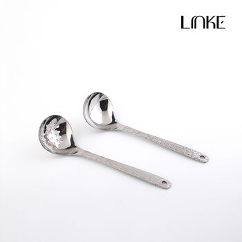 Linke high-end 304 stainless steel baby's breath diamond hammered spoon and colander set 1 soup spoon + 1 colander