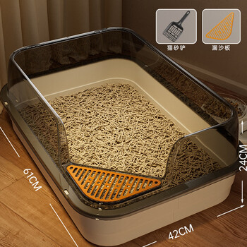 Extra large cat litter box, anti-splash open cat litter box, young kitten litter box, extra large giant cat litter box, 60cm extra large cream white, suitable for children under 25 pounds