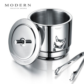 Modern delicate lifel modern light luxury double-layer ice bucket, ice cube insulation storage bucket, stainless steel mixer, wine cocktail, double-layer insulation ice bucket (free ice clip)