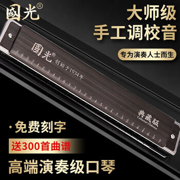 Guoguang german imported gongs guoguang 28-hole accented harmonica polyphonic c key advanced adult beginner professional performance level high-end performance model 28-hole wood grain color polyphonic c key