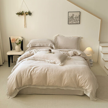 Italy yolanna luolai home textiles 2025 new cotton double-layer wrinkled yarn solid color single quilt cover 1.5m1.8m pure cotton quilt cover anna-naika 200cm*230cm