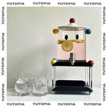 Yong huan yu xuan cute summer glass ice bucket cold kettle set with faucet large capacity beer, coke and fruit tea bucket milk white style - cute big eyes ice bucket set 1 pot 4 cups 1 stand