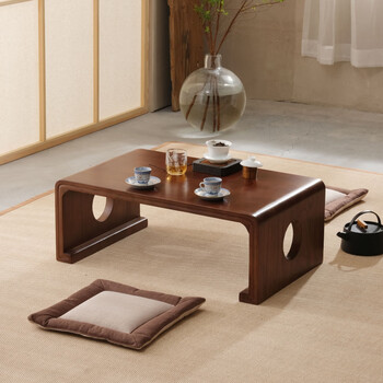 He jiagong solid wood tatami coffee table japanese style bay window small table zen tea table balcony floor low table simple kang table kang table 50*40*30 walnut color fully equipped