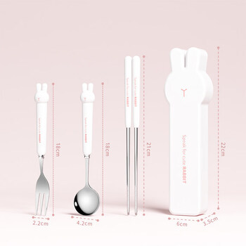 Tuojin german imported high-quality chopsticks and spoon set portable tableware storage box three-piece set for primary school students and children going to school 304 steel white set spoon + fork + chopsticks + box 4-piece set