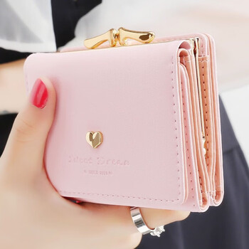 Yunluo gift new wallet women's short korean style student mini coin purse card bag women's folding small wallet 215 pink