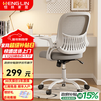 Henglin jellyfish chair study chair home small apartment computer chair sedentary comfortable office chair dormitory chair ergonomic chair flip armrest gray frame gray mesh