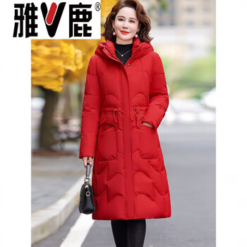 Yalu middle-aged and elderly mother down jacket women's mid-length over-the-knee wedding red winter thickened coat red red khaki (four layers of velvet gallbladder) 4xl recommended 136-150 pounds