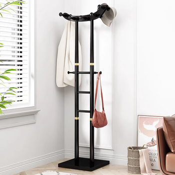 Fantasy rack floor-standing clothes rack bedroom living room study room hanging rack vertical all solid wood copper set boat-shaped coat rack black