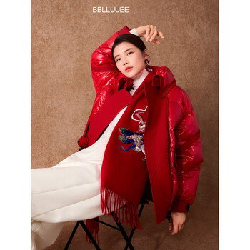 Bblluuee shopping mall same style pink blue wardrobe 2025 winter 3d three-dimensional fashion age-reducing red glossy puff down jacket for women ruby red s