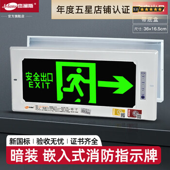 Jelans embedded safety exit sign fire exit power outage emergency light concealed sign identification evacuation indicator light 36x16.5cm right-facing with bottom shell